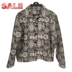 Vtg Chico’s Woven Tapestry Blazer Jacket Sz 1 (M) Geometric Tribal Southwestern